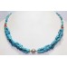 Women's Necklace 925 Sterling Silver beads blue turquoise stones P 397